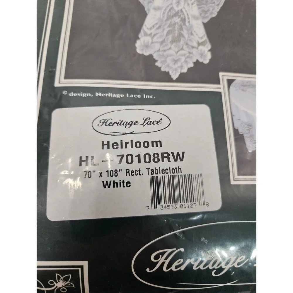 Heritage Lace HL-70108RW 70 x 108 in. White Heirloom‎ Tablecloth Fine Gauge